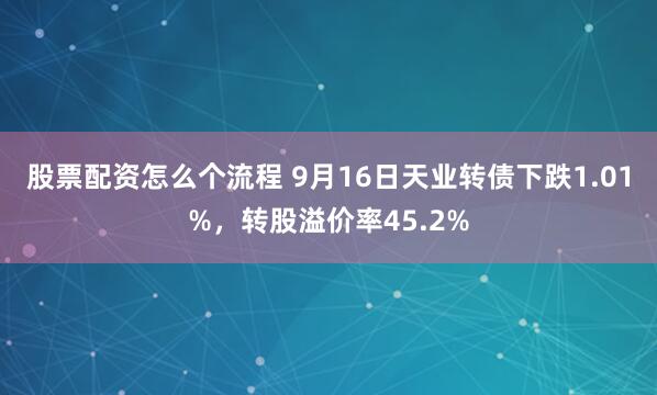 股票配资怎么个流程 9月16日天业转债下跌1.01%，转股溢价率45.2%